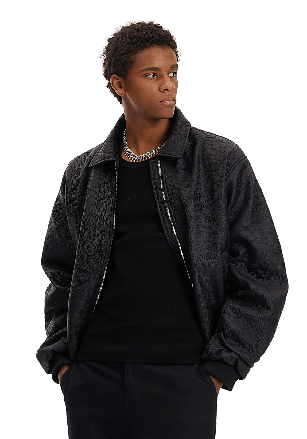 Small Town Kid Wrinkled Leather Jacket Black SMALL TOWN KID Small town kid wrinkled leather jacket black small town kid