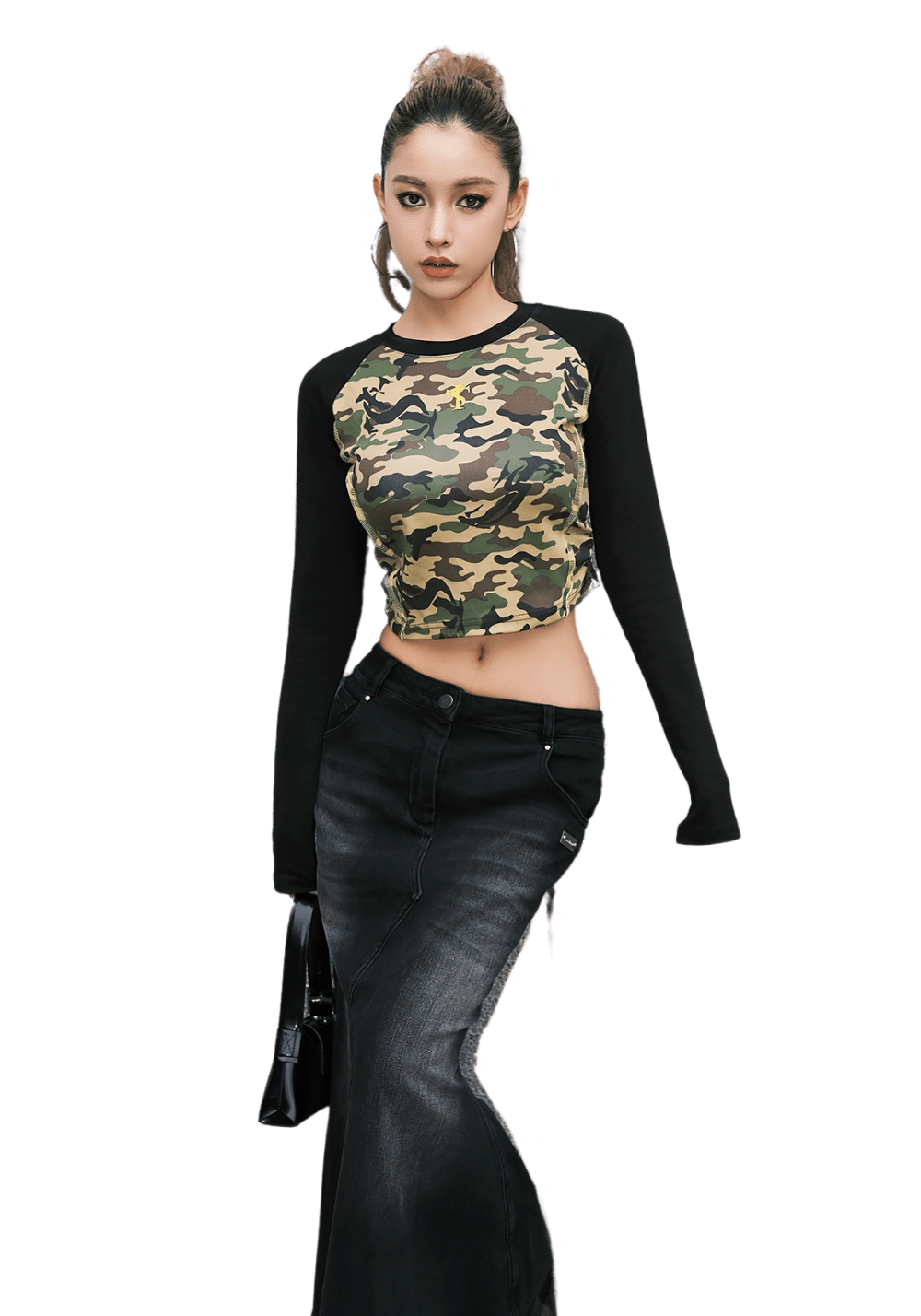 Camouflage Crop Top Long Sleeve Shirt - PSYLOS 1, Camouflage Crop Top Long Sleeve Shirt, T-Shirt, Small Town Kid, PSYLOS 1