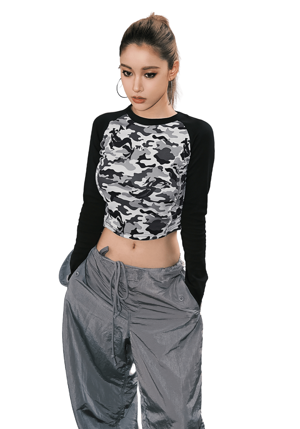 Camouflage Crop Top Long Sleeve Shirt - PSYLOS 1, Camouflage Crop Top Long Sleeve Shirt, T-Shirt, Small Town Kid, PSYLOS 1